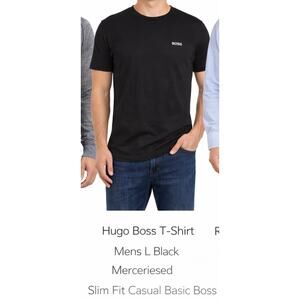 Hugo Boss T-Shirt Mens L Black Slim Fit Mercerised Cotton Designer Tee